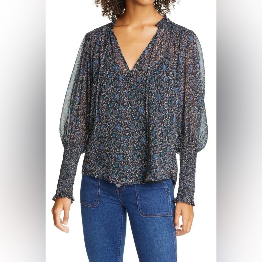 NWT Veronica Beard Jaz Floral Balloon Sleeve Chiffon Blouse